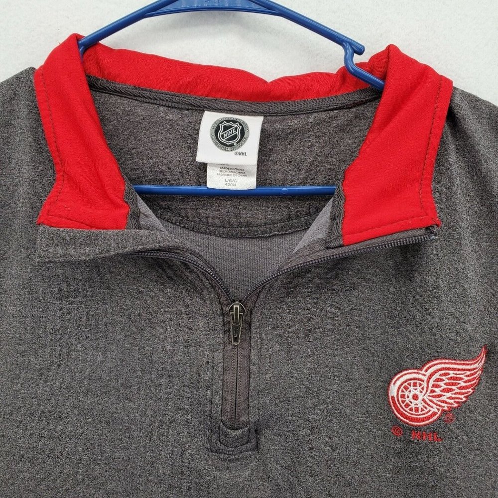 Redwings Hockey Shirt Gray Pullover Pockets Men?s Size Large 1/4 Zip - Picture 7 of 12